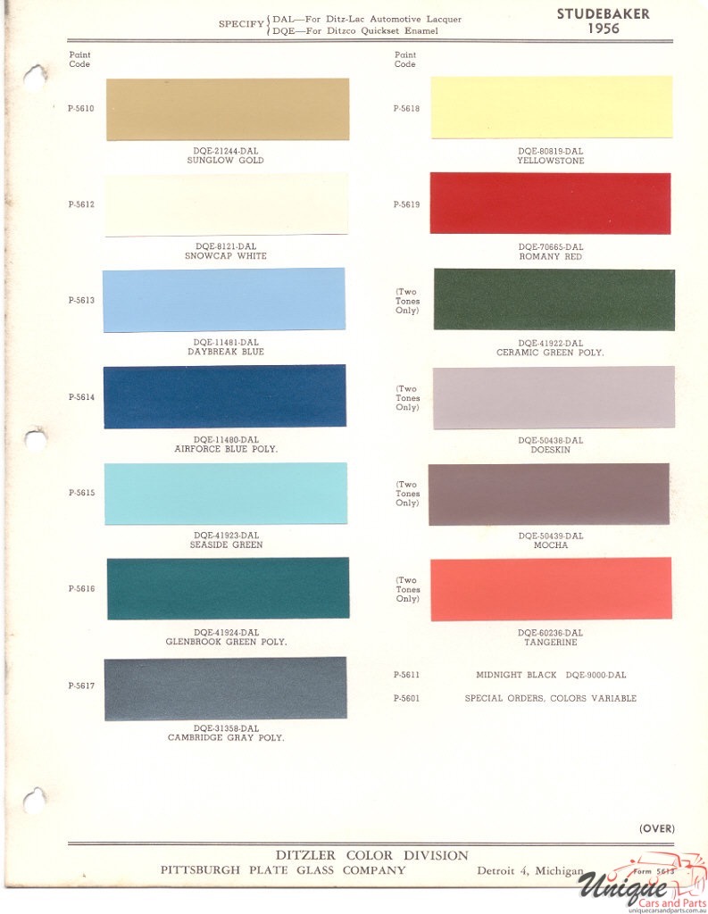 1956 Studebaker Paint Charts PPG 1